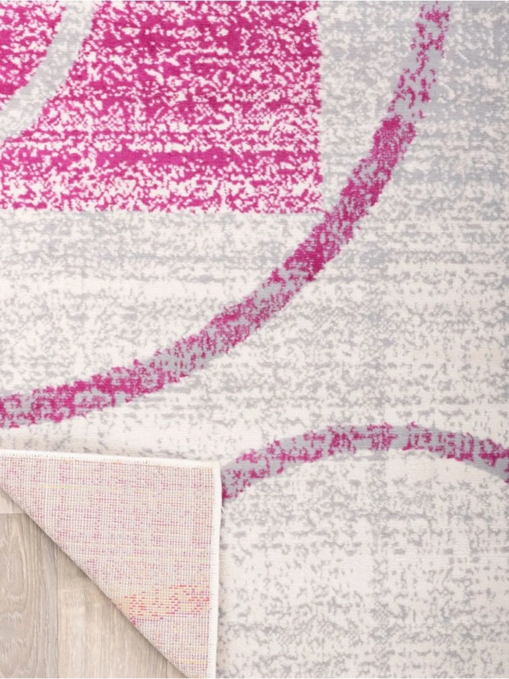 Pink and Cream Geometric Runner Rug 2x7 ft